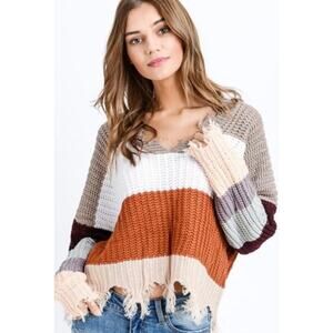 Miracle Sweater Distressed Multi Color Blocked Sweater M/L NWT